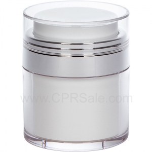 Airless Jar, Clear Cap, Shiny Silver Collar, PP Inner Cup, 50 mL