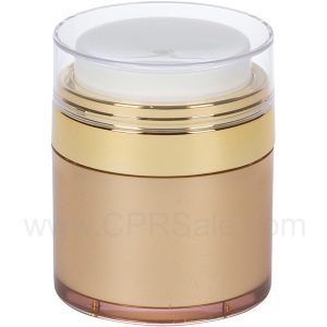 Airless Jar, Clear Cap, Shiny Gold Collar, Gold Body, 30 mL - Texas