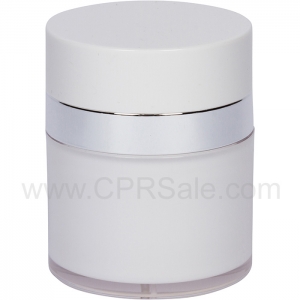 Airless Jar, White Cap, Shiny Silver Collar, Opaque White Body, 30 mL - Texas