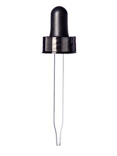 Glass Pipette, 7 x 76mm, Black PP Ribbed Skirt Dropper with Rubber Bulb, 18-400 - Texas